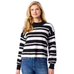 Jessica Simpson Portia crew neck black and white sweater